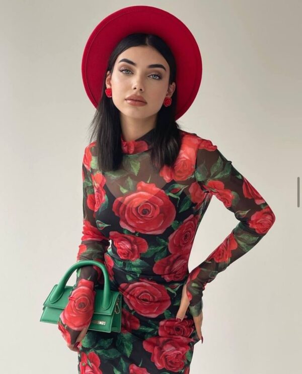 Φόρεμα με μοτίβο με τριαντάφυλλα