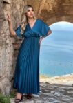 Satin maxi φόρεμα πλισέ αέρινο