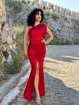 satin maxi κόκκινο φόρεμα