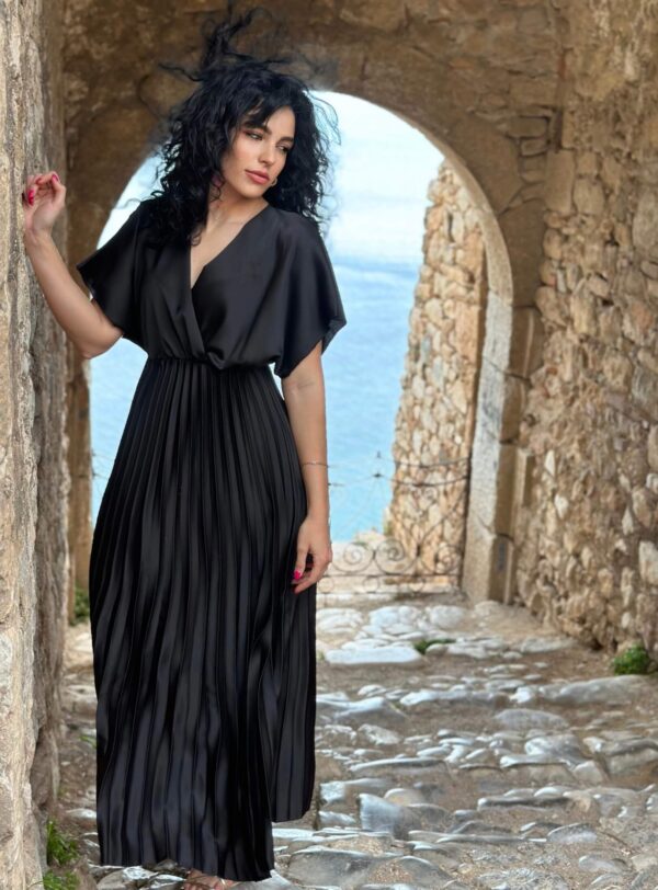 Satin maxi φόρεμα πλισέ αέρινο