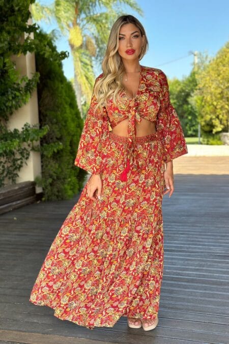 Silk boho σετ φούστα και τοπ με δέσιμο Ariadne