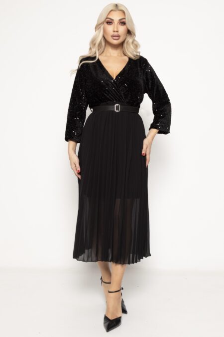 Μίντι πλισέ φόρεμα με παγιέτα στο πάνω μέρος σε κόκκινο ή μαύρο