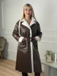 Παλτό δερματίνη με λευκή γούνινη επένδυση