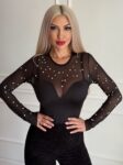 Μαύρο κορμάκι με see through και πέρλες