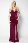Μάξι μπορντό φόρεμα βελούδινο με σκίσιμο στο πλάι