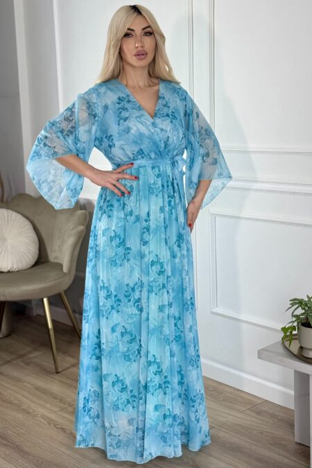 Maxi κρουαζέ floral φόρεμα με ζώνη σε ροζ ή βεραμάν