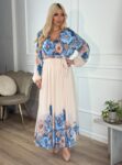 Maxi floral φόρεμα τύπου μουσελίνα σε γαλάζιο ή ροζ