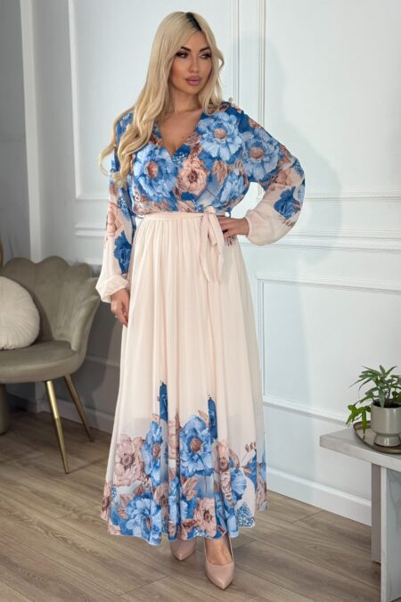 Maxi floral φόρεμα τύπου μουσελίνα σε γαλάζιο ή ροζ