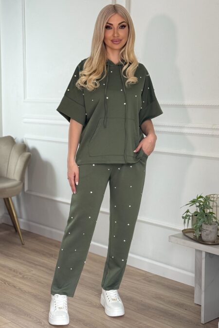 Κοντομάνικο σετ με κουκούλα και στρας σε χρώματα