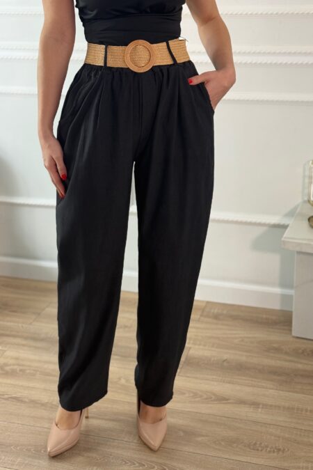 Παντελόνι υφασμάτινο με ψάθινη ζώνη