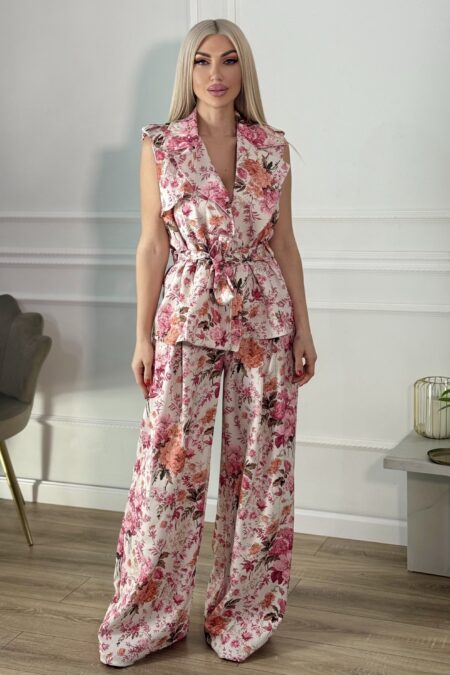 Σετ αμάνικο γιλέκο με λουλούδια και κουμπιά στους ώμους