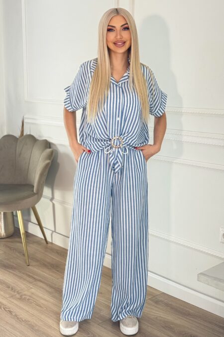 Navy σετ τύπου λινό πουκάμισο με παντελόνι