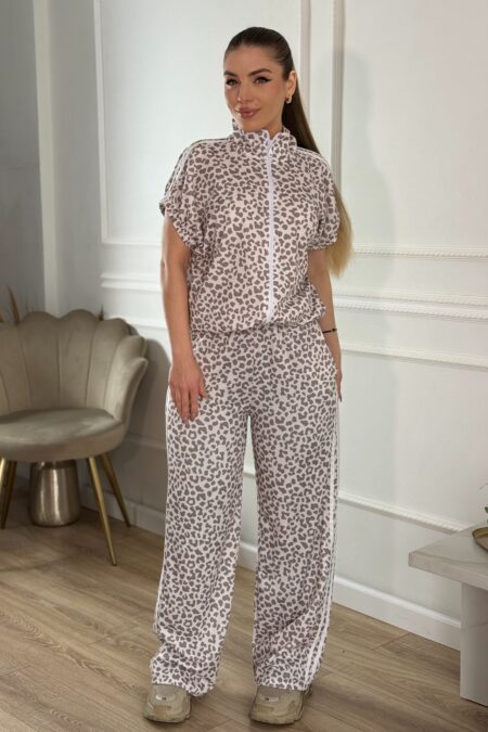 Σετ φόρμας animal print με φερμουάρ σε μπεζ ή ροζ