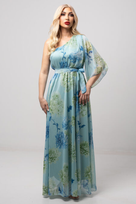 Maxi φόρεμα floral με έναν ώμο τύπου μουσελίνα σε ροζ ή γαλάζιο