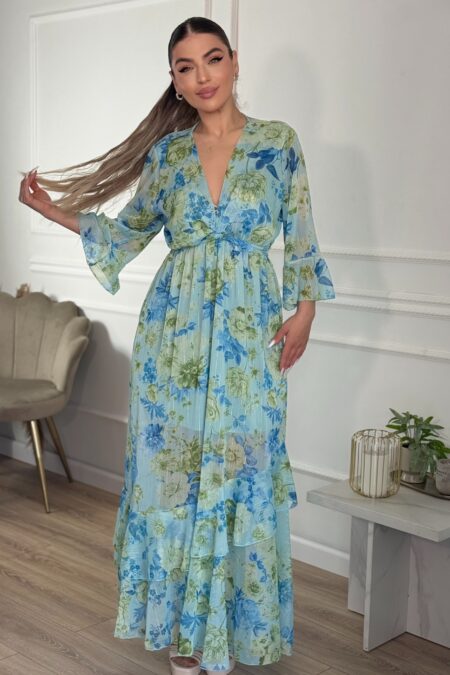 Maxi floral φόρεμα με κρουαζέ δέσιμο στο στήθος