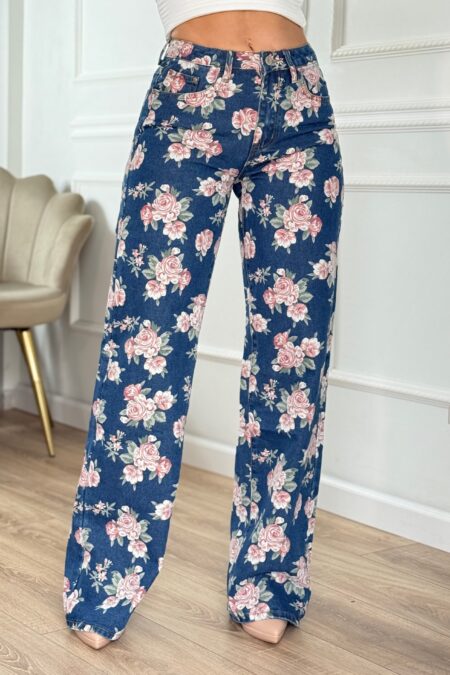 Floral jean παντελόνι