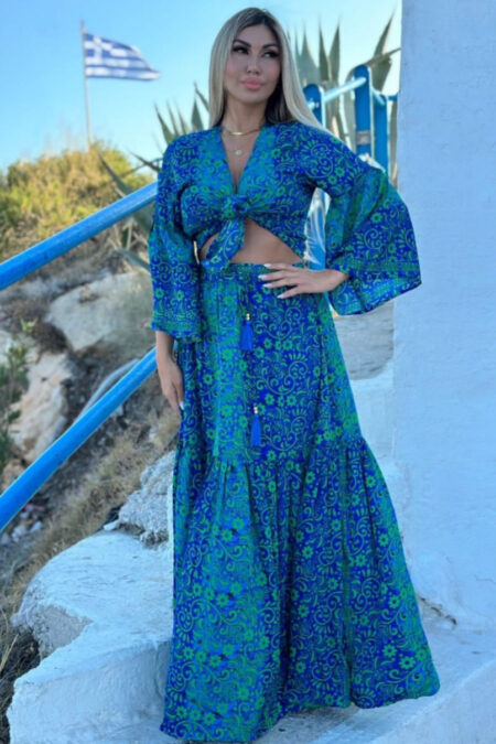Silk boho σετ φούστα και τοπ με δέσιμο