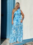 Μάξι floral φόρεμα με έναν ώμο και σκίσιμο στο πλάι