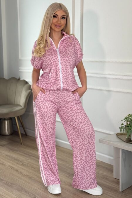 Σετ φόρμας animal print με φερμουάρ σε μπεζ ή ροζ