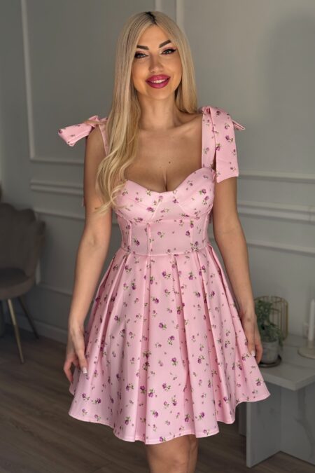 Μίνι floral φόρεμα με λουλούδια και πιέτες σε ροζ ή κίτρινο