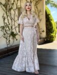 Floral σετ κοντομάνικο cropped top με δέσιμο στο στήθος και μάξι φούστα