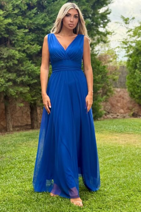 Μάξι τούλινο φόρεμα με ανοιχτό μπούστο