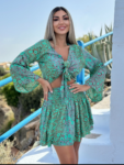 Silk boho σετ τοπ με δέσιμο και μίνι φούστα με βολάν