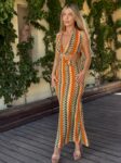 Maxi φόρεμα cutout πορτοκαλί με οριζόντιες ρίγες