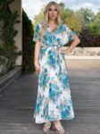 Maxi κοντομάνικο floral φόρεμα πλισέ στο κάτω μέρος