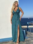 Maxi στραφταλιζέ lurex φόρεμα με σκίσιμο στο πλάι