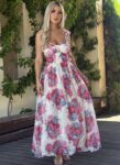Μίντι floral φόρεμα τύπου μουσελίνα με δαντελένιες λεπτομέρειες