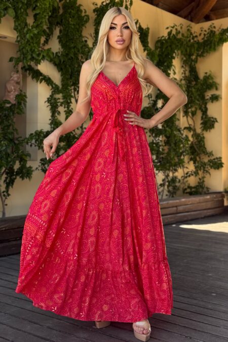 Silk boho φόρεμα με δέσιμο στο στήθος και μπορντούρες