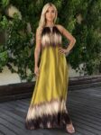 Μάξι κίτρινο oversized σατέν φόρεμα multicoloured