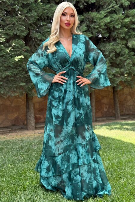 Maxi floral φόρεμα με κρουαζέ δέσιμο στο στήθος