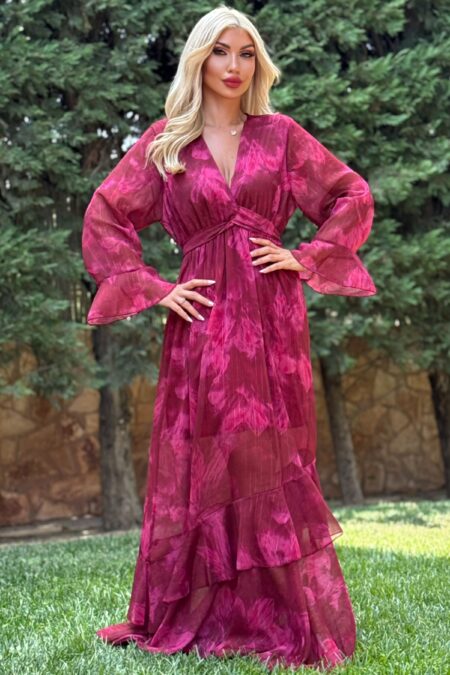 Maxi floral φόρεμα με κρουαζέ δέσιμο στο στήθος