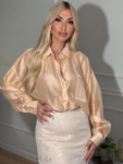 Silk πουκάμισο oversized με see through