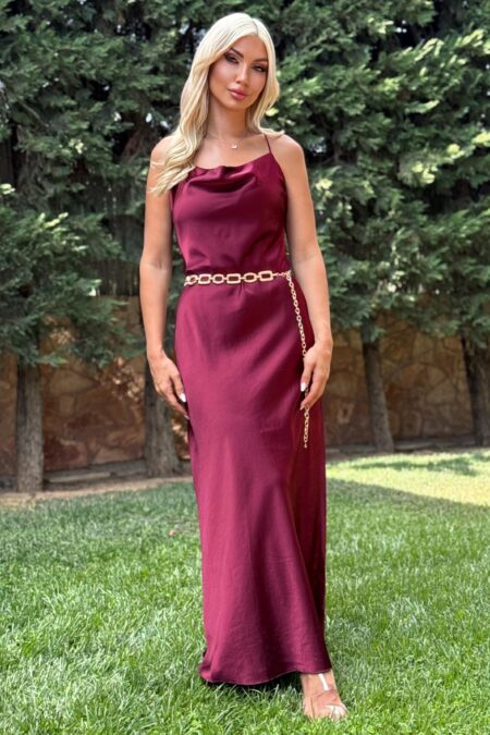 Μάξι σατέν φόρεμα με χιαστί πλάτη σε χρώματα