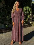 Μάξι στραφταλιζέ lurex φόρεμα με χρυσή ζώνη