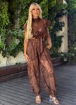 Δαντελένιο καφέ see through σετ τοπ και παντελόνι