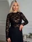 Μαύρη δαντελένια  μπλούζα μακρυμάνικη see through