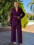 Βελούδινο floral σετ κουστούμι με βάτες σε καφέ ή μπορντό