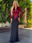 Μάξι μαύρο με μπορντό φόρεμα με βάτες