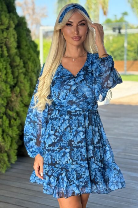 Μίνι floral φόρεμα με κουμπιά στο στήθος και ζώνη σε χρώματα