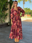 Maxi μπορντό floral φόρεμα πλισέ στο κάτω μέρος