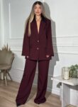 Oversized ριγέ σετ κουστούμι με ζώνη σε χρώματα